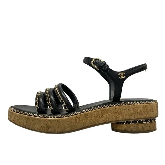 CHANEL - Black Lambskin Women's Sandals Gold hardware 723-080125 - Picture 1 of 12